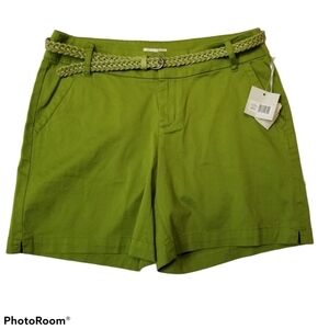 Madison Shorts Womens 6 Two to Tango Moss Green‎ Belted Chino Classic Flat front